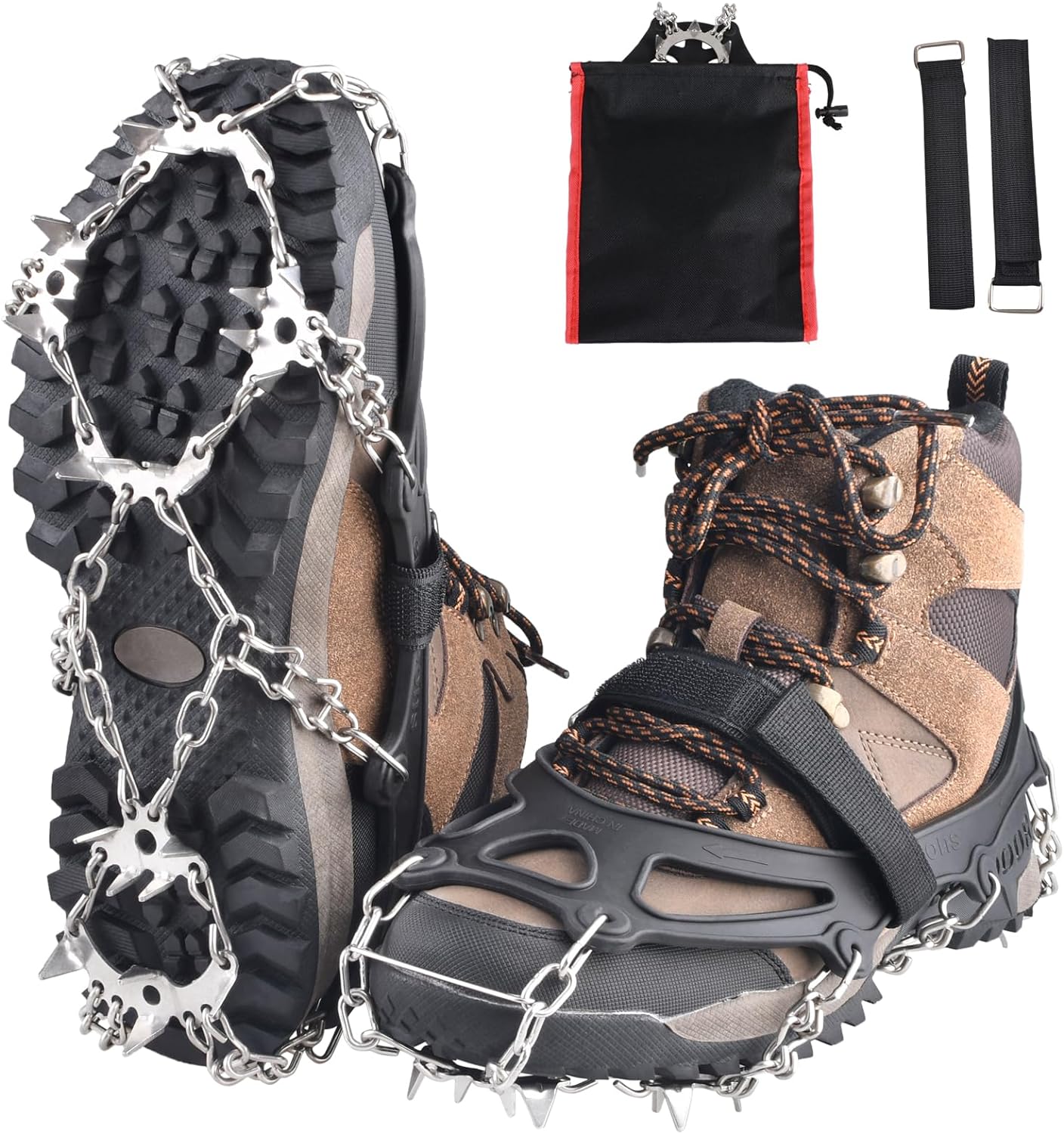 TRIWONDER Ice Grips Anti-Slip Shoe/Boot Ice Traction Slip-on 10/18/24 Teeth Snow Ice Spikes Crampons Cleats Stretch Footwear Traction