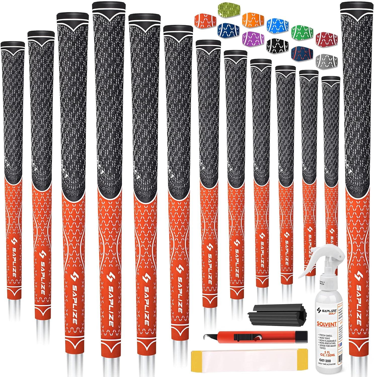 SAPLIZE Hybrid Golf Grips (CL07) - Set of 13, Innovative Design, Cross Corded Rubber Technology, Options of 11 Colors, Standard/Midsize, Basic/Deluxe Kit for Choice, MultiCompound Golf Club Grips